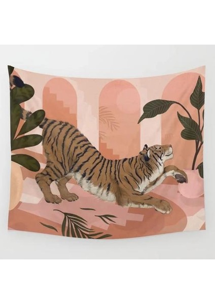 100x150 Cm Pembe Kaplan Goblen Hayvan Bitki Karikatür Yurt Odası Boyalı Goblen Duvar Asılı Boho Dekor Duvar Bezi Goblen Orman Tiger | Dekoratif (Yurt Dışından)