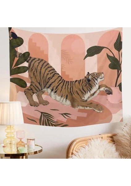100x150 Cm Pembe Kaplan Goblen Hayvan Bitki Karikatür Yurt Odası Boyalı Goblen Duvar Asılı Boho Dekor Duvar Bezi Goblen Orman Tiger | Dekoratif (Yurt Dışından)
