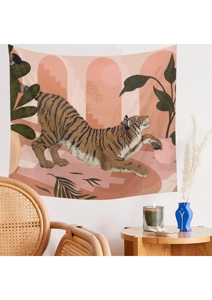 100x150 Cm Pembe Kaplan Goblen Hayvan Bitki Karikatür Yurt Odası Boyalı Goblen Duvar Asılı Boho Dekor Duvar Bezi Goblen Orman Tiger | Dekoratif (Yurt Dışından)