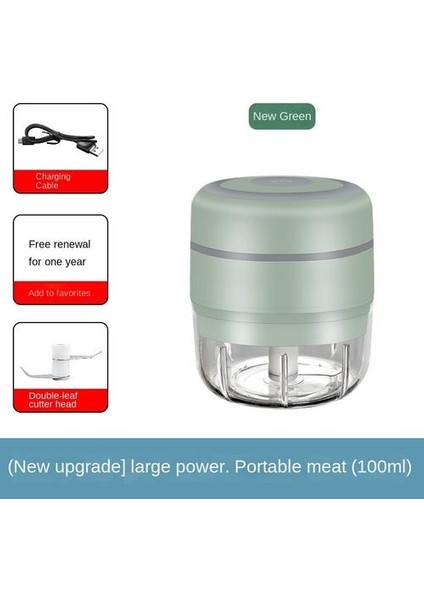 Elektrikli Gıda Kırıcı Mini Sarımsak Basın Sarımsak Sebze Kıyıcı Mutfak Ezilmiş Sarımsak Zencefil Ezilmiş Biber (Yeşil, 100ml) (Yurt Dışından)
