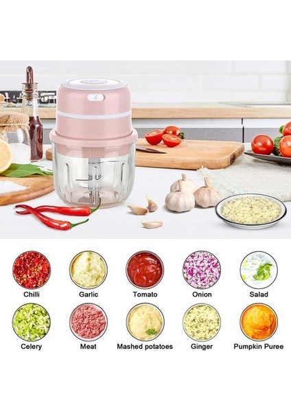 Elektrikli Mini Sarımsak Kıyıcı Gıda Dilimleme Taşınabilir Öğütücü Blender Işlemci 300ml Usb Şarj Edilebilir (Pembe) (Yurt Dışından)