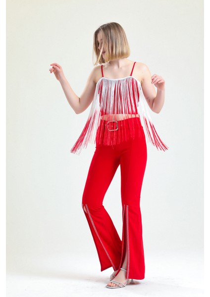 Kemerli Paçaları Taşlı Scuba Krep Abiye Büyük Beden Pantolon | PNT34185 modelleri