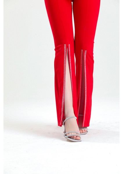 Kemerli Paçaları Taşlı Scuba Krep Abiye Büyük Beden Pantolon | PNT34185 fırsatları