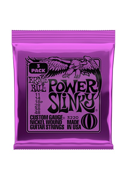 Ernieball P03220 POWER SLINKY Elektro Gitar Tel Seti (3'lü Paket)