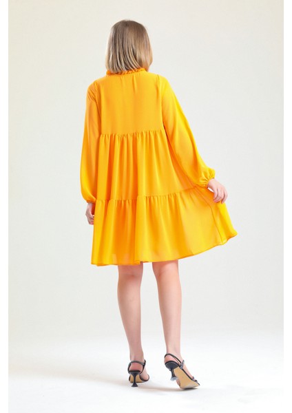 Boyundan Bağlamalı Uzun Kol Şifon Içi Astarlı Elbise ELB32766 Oranj indirimleri