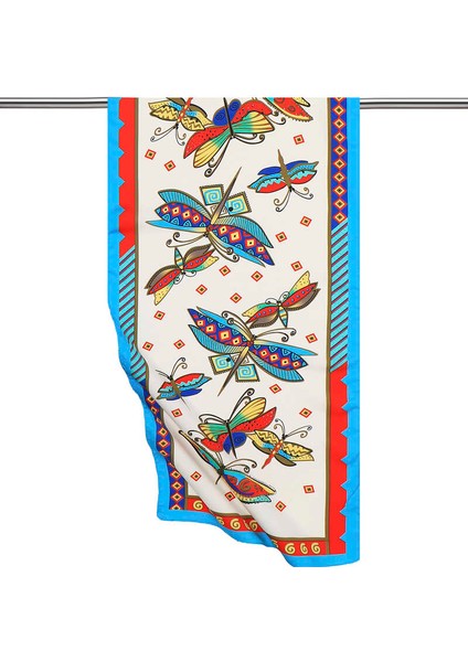 Su Yeşil Kırmızı Desenli Ipeksi Fular