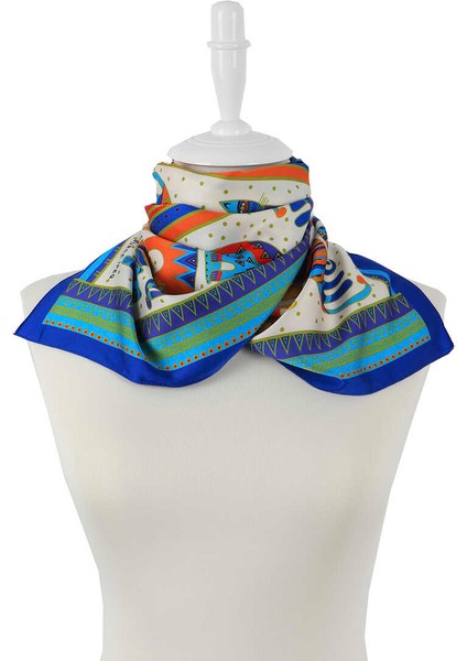 Turkuaz Turuncu Desenli Ipeksi Fular fiyatları