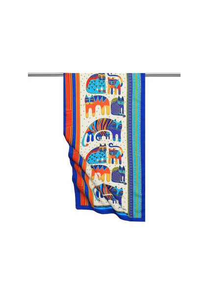 Turkuaz Turuncu Desenli Ipeksi Fular indirimleri