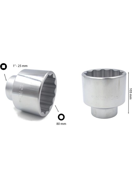 80 mm 1” 12 Köşe Yıldız Lokma Anahtar C42-B80