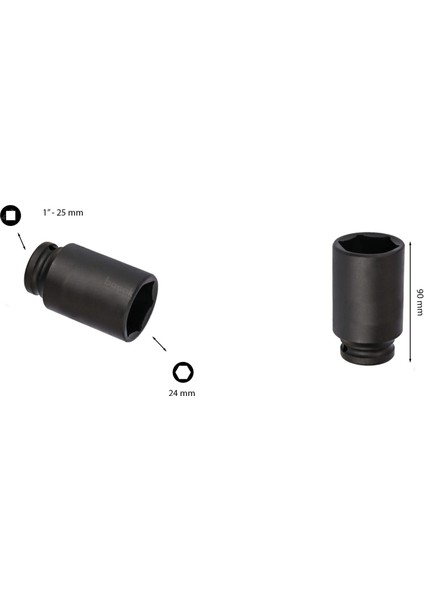 24 mm 1” 6 Köşe Derin Havalı Lokma Anahtar C84-H24