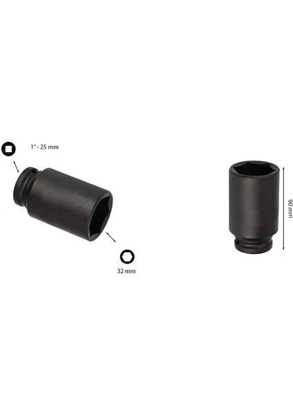 32 mm 1” 6 Köşe Derin Havalı Lokma Anahtar C84-H32