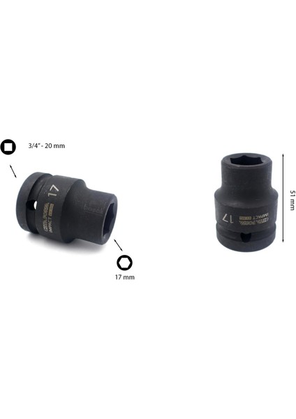 17 mm 3/4” 6 Köşe Havalı Lokma Anahtar C72-H17