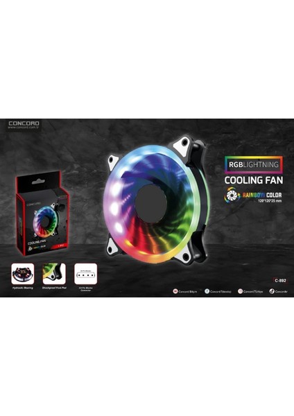 C-892 Rgb Rainbow Color 12CM Soğutucu Fan modelleri