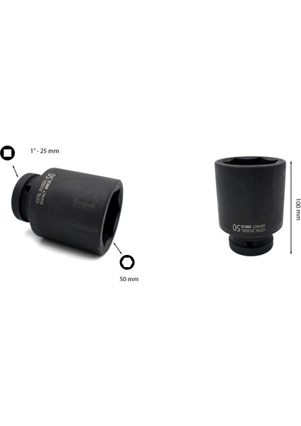 50 mm 1” 6 Köşe Derin Havalı Lokma Anahtar C84-H50