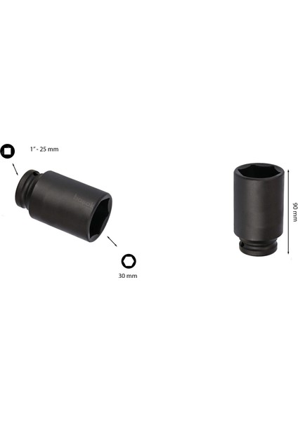 30 mm 1” 6 Köşe Derin Havalı Lokma Anahtar C84-H30
