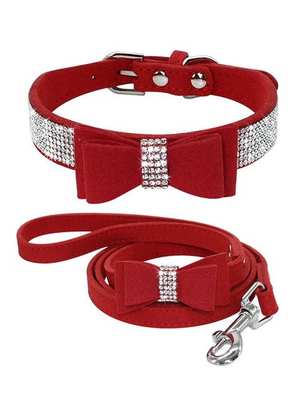 Ilmek Yaka Süet Deri Rhinestone Köpek Yaka Ve Tasma Seti Pet Yavru Kedi Küçük Orta Köpekler Için Chıhuahua Yaka Kediler | Köpek Kedi Yaka | Kitten Collarcat Yaka (Kırmızı) (Yurt Dışından)