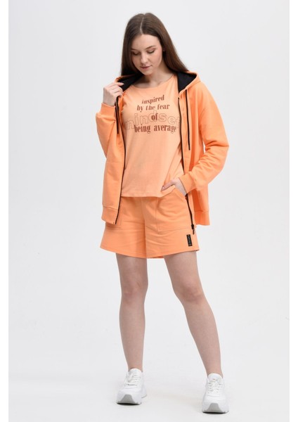 Kadın Kapüşonlu Fermuarlı Oversıze Sweatshirt Oranj - Xs
