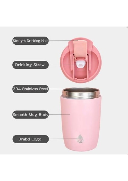 304 Paslanmaz Çelik Vakum Şişesi İle Saman Taşınabilir Seyahat Sızdırmaz Termos Kupası 2 Kullanım Yalıtımlı Kahve Kupa 350ml | Vakumlu Şişeler Ve Termoslar (Pembe) (Yurt Dışından)