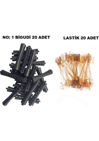 Perma Bigudi No: 1 (20 Adet Bigudi + 20 Adet Lastik)