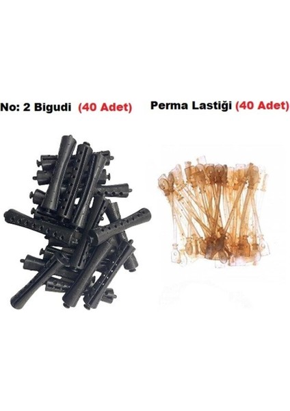 Perma Bigudi No: 2 (40 Adet Bigudi 40 Adet Lastik)