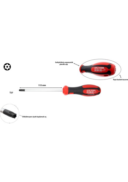 T27 x 115 mm Delikli Torx Tornavida F19-027-115 fiyatları