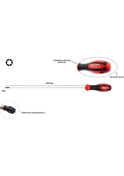 T20 x 300MM Torx Uçlu Uzun Tornavida F18-020-300 fiyatları