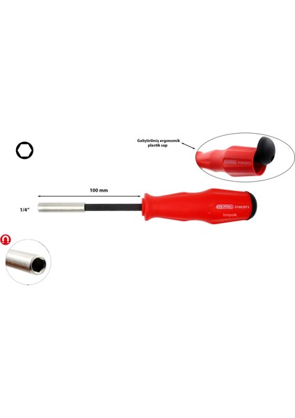 3100/BT1 Depolu Bits Tutucu Tornavida 1/4" 100MM