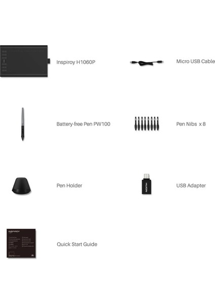 INSPIROYH1060P 8192 Kademe Basınç Hassasiyetli, 5080LPI Çözünürlük, 12 Adet Kısayol Tuşu, Pilsiz Kalemli, Android Uyumlu Grafik Tablet (HUH1060P) fırsatları