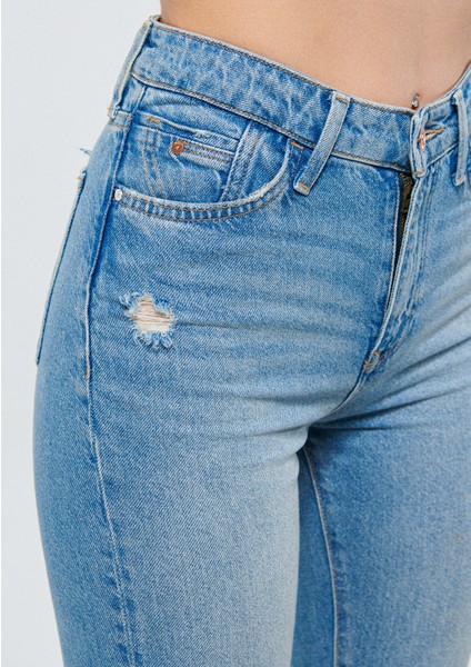 Kadın STAR Orta Mavi Yırtıklı 90s Vıntage Jean Pantolon 101077-85157 fırsatları