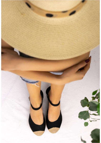 Bayan Burnu Hasırlı Keten Siyah Espadril Dolgu Topuk modelleri