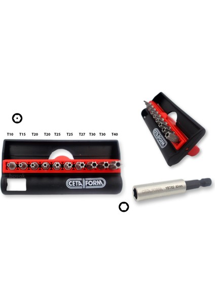 CB/ST113T Delikli Torx Bits Uç Takımı + Bits Tutucu 11 Parça (1 Adet)