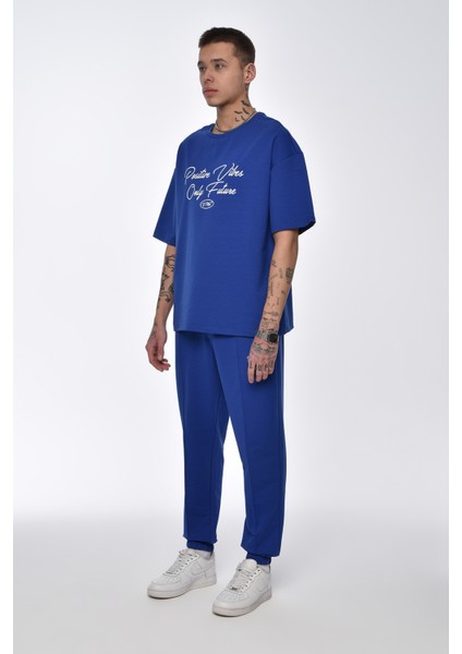 Saks Baskılı Paça Lastikli Eşofman Oversize Takımı