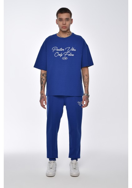 Saks Baskılı Paça Lastikli Eşofman Oversize Takımı