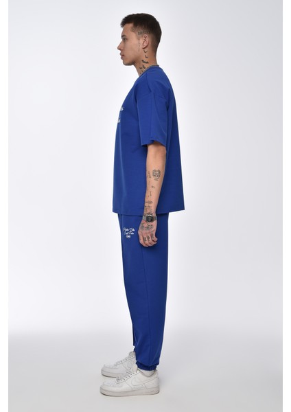 Saks Baskılı Paça Lastikli Eşofman Oversize Takımı
