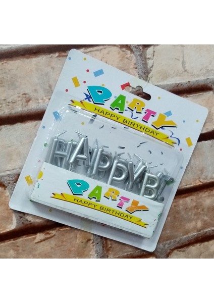 Vıp Kalite Parlak Metalik Gümüş Happy Bırthday Pasta Mumu Gümüş Doğum Günü Mumu Silver Happy Bırthday Candle
