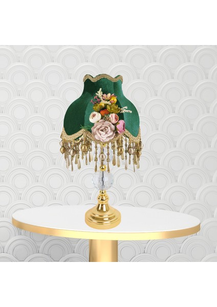 Hürrem Renk Kadife Kumaş Kaplı Gold Kristal Ayak Vintage Abajur AB0657 fiyatları