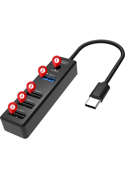 Çoklayıcı 4'ü 1 Arada Usb-C Hub Usb3.0 ve USB 2.0