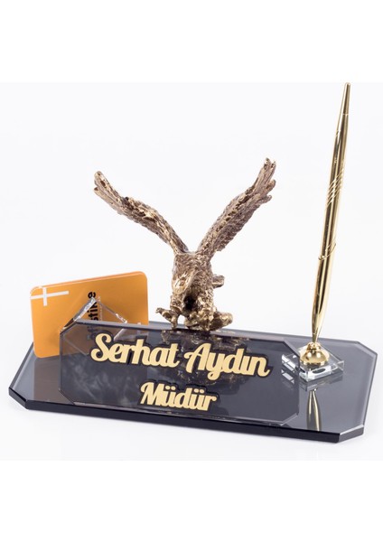 Kartal Biblolu Kristal Masa Isimliği Altın Renk Kristal Masaüstü Isimlik Yeni Iş Ofis Hediyesi