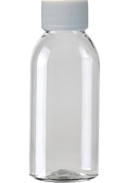 100 Adet - 100ML Plastik Şeffaf Oval Boyunlu Şişe, Boş Düz Beyaz Kapaklı Pet Şişe