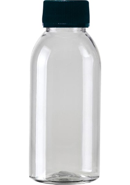 100 Adet - 100ML Plastik Şeffaf Oval Boyunlu Şişe, Boş Düz Siyah Kapaklı Pet Şişe