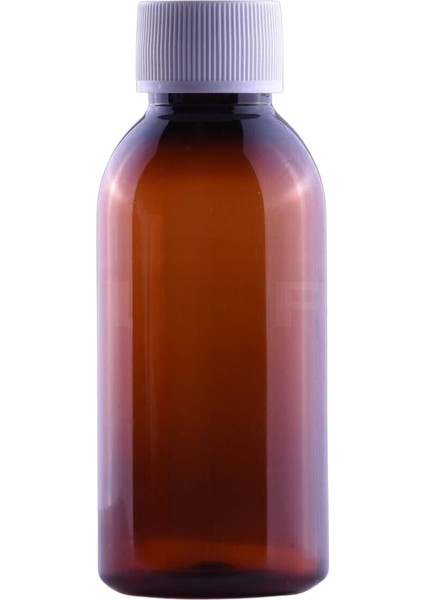 100 Adet - 100ML Plastik Kahverengi Oval Boyunlu Şişe, Boş Düz Beyaz Kapaklı Pet Şişe