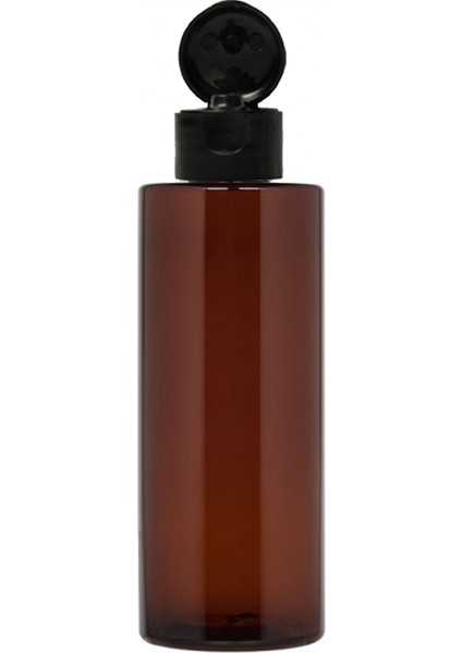 100 Adet - 250ML Plastik Kahverengi Küt Boyunlu Şişe, Boş Açmalı Siyah Kapaklı Pet Şişe