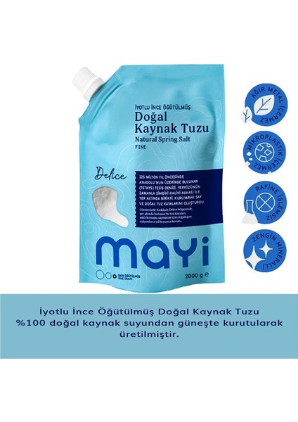 Mayi Tuz Iyot Ilaveli Ince Öğütülmüş Doğal Kaynak Tuzu 3 x 2 kg