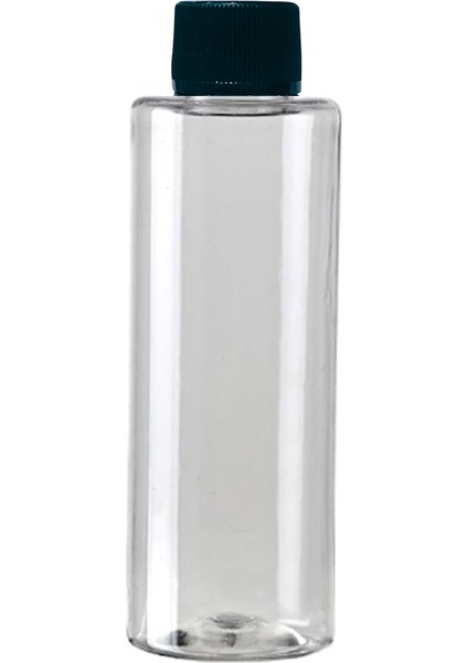 100 Adet - 100ML Plastik Şeffaf Küt Boyunlu Şişe, Boş Düz Siyah Kapaklı Pet Şişe