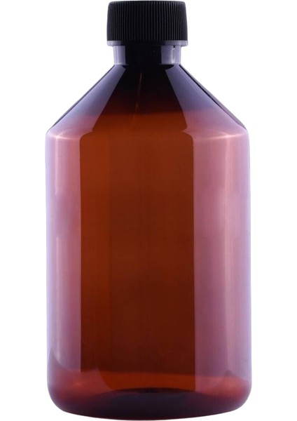 100 Adet - 500ML Boş Plastik Kahverengi Konik Pet Şişe, Düz Çevir Aç Siyah Kapaklı