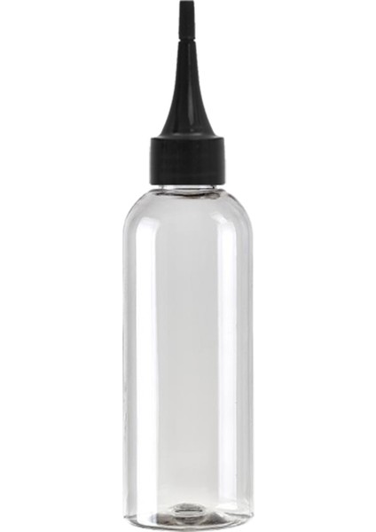 100 Adet - 200ML Plastik Şeffaf Oval Boyunlu Şişe, Boş Siyah Sivri Uclu Damlalıklı Pet Şişe