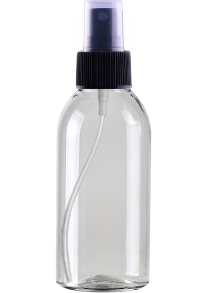 100 Adet - 100ML Plastik Şeffaf Oval Boyunlu Şişe, Boş Siyah Parmak Spreyli Pet Şişe