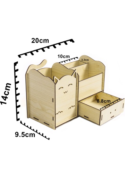 Ahşap Kedi Kalemlik Organizer Masaüstü