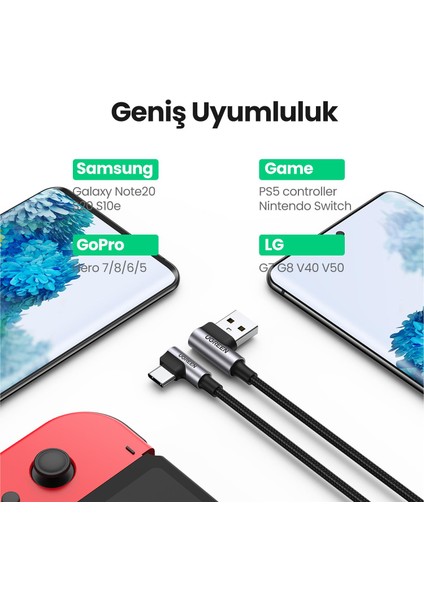 Usb-A To Type-C 90 Derece 3A Hızlı Şarj ve Data Kablosu 1 Metre indirimleri