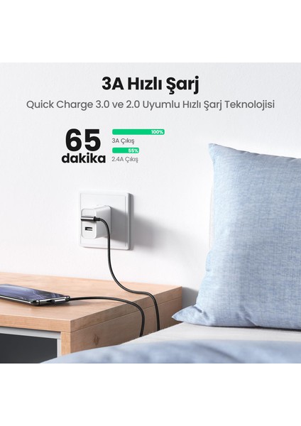 Usb-A To Type-C 90 Derece 3A Hızlı Şarj ve Data Kablosu 50 cm modelleri